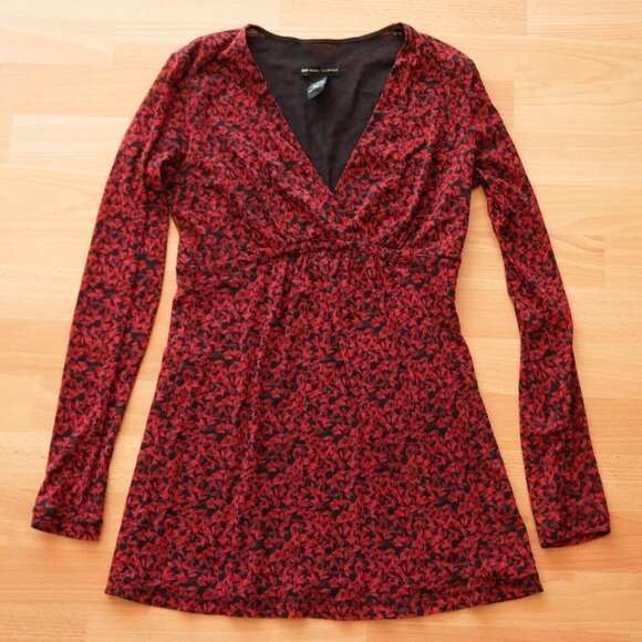 Grunge Goth Alt Dark Red Floral Long Sleeve Top - Picture 1 of 3